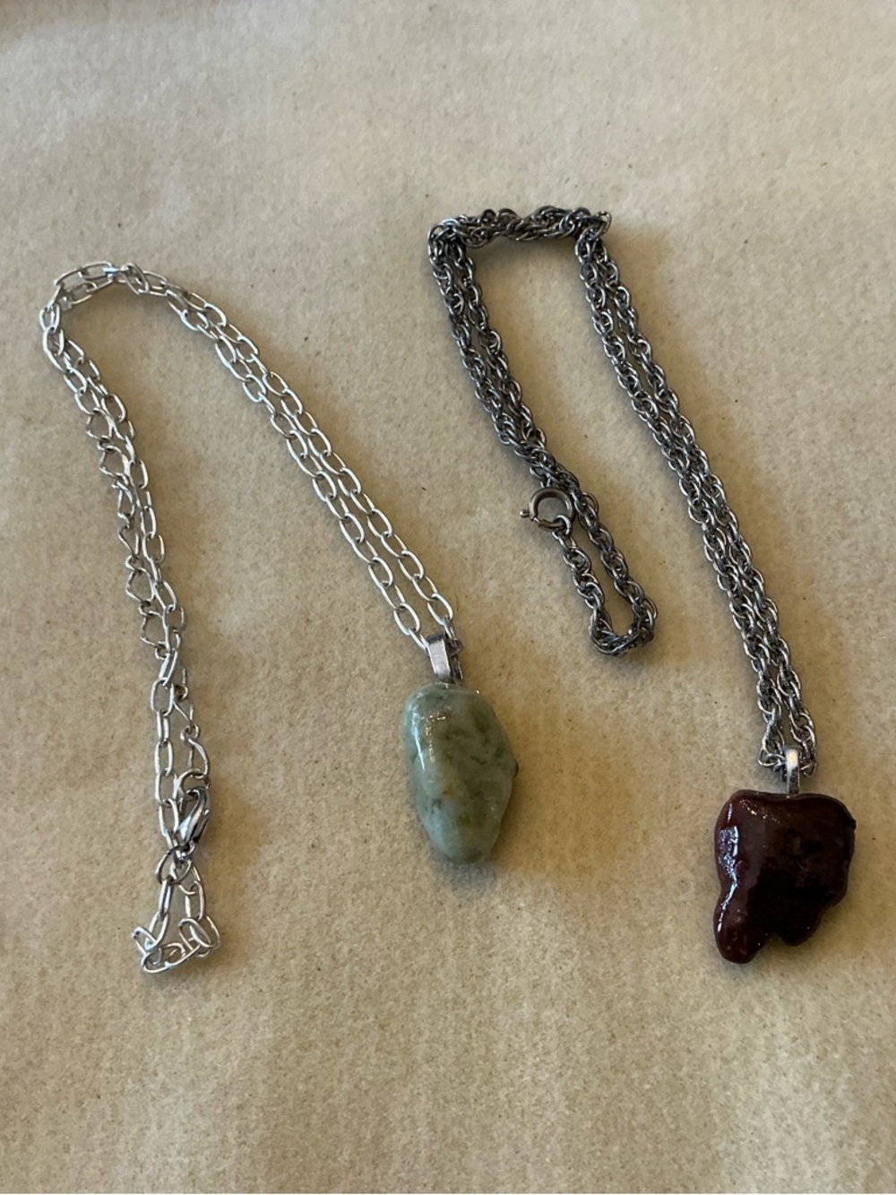 Handmade Up-cycled Chain Necklace with Stone tumbled Pendant, set of 2